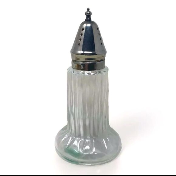 Vintage Towle Pressed Glass Sugar Shaker Powder Duster Silver Plate Salt 6” Tall - Picture 1 of 10